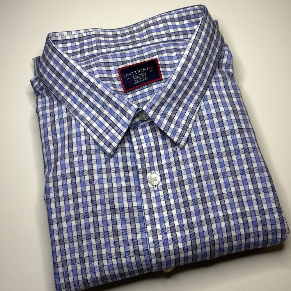 UNTUCKit Dante Blue Check Mens XXL Short Sleeve Wrinkle Free Cotton Shirt - Picture 2 of 7